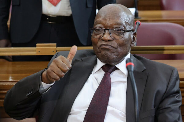 Former South African President Jacob Zuma gestures as he attends the case of his private prosecution against South African President Cyril Ramaphosa in the Johannesburg High Court, in Johannesburg, South Africa, April 11, 2024.